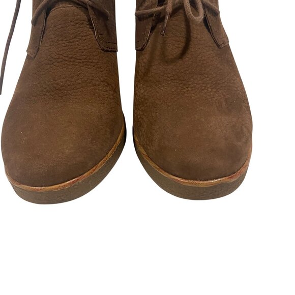 Lucky Brand Junes Nutmeg Embossed Nubuck Wedge Leather Booties‎ Size 7 - Picture 2 of 10